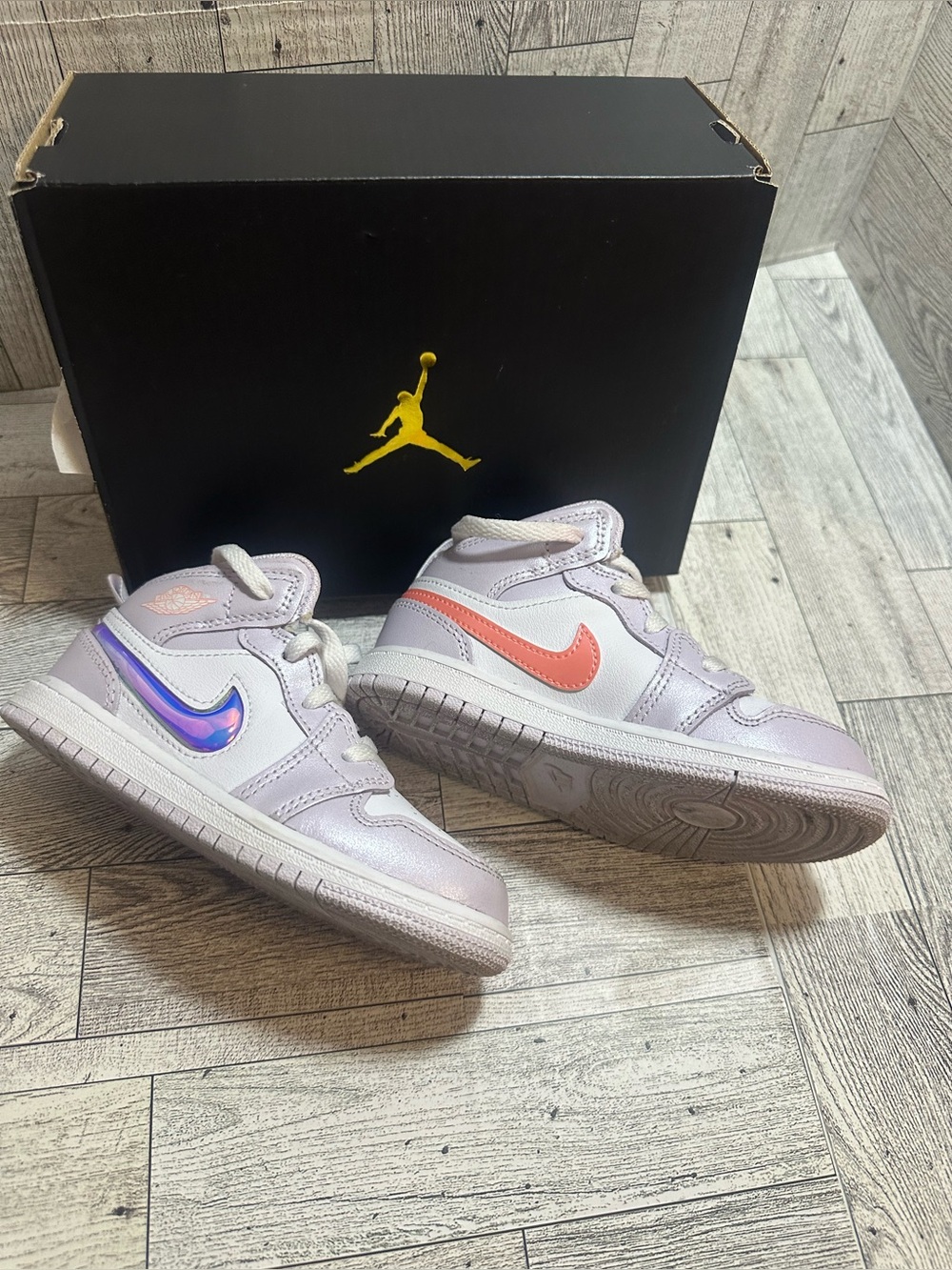 Nike Air Jordan 1 Mid Toddler Lavender Holographic Swoosh Sneakers Size 9C